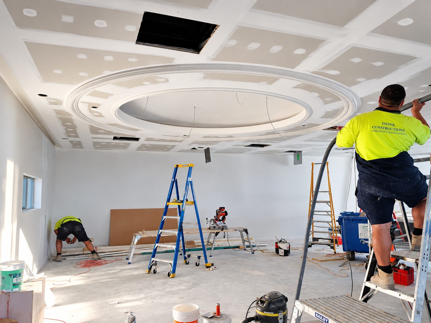 Custom curved plasterboard installation